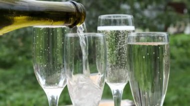 Kabarcıklar ile köpüklü champaign ile Grup gözlük.