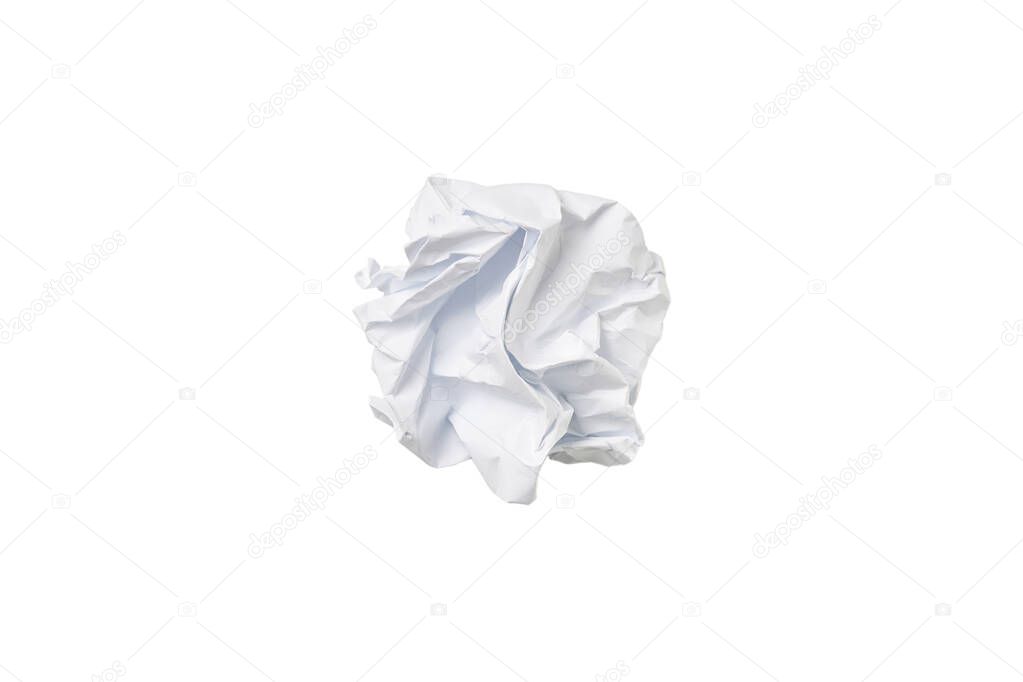 A screwed up piece of paper in ball shape., Crumpled sheet of paper isolated .