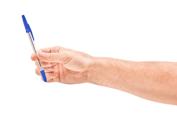 Man hand holding pen απομονωμένη σε λευκό φόντο — Φωτογραφία Αρχείου