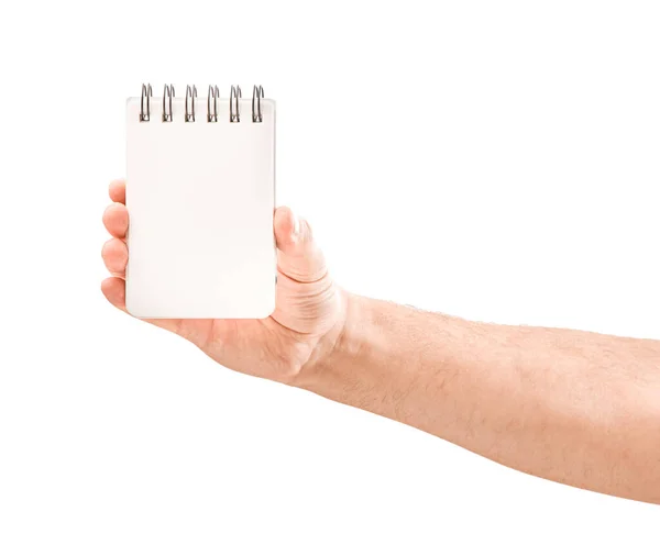 Male Hands Holding Pad of Paper Isolated on a White Background. — Stock Photo, Image