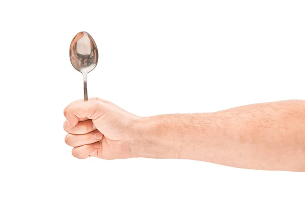 手握勺子，白色背景隔离 — 图库照片