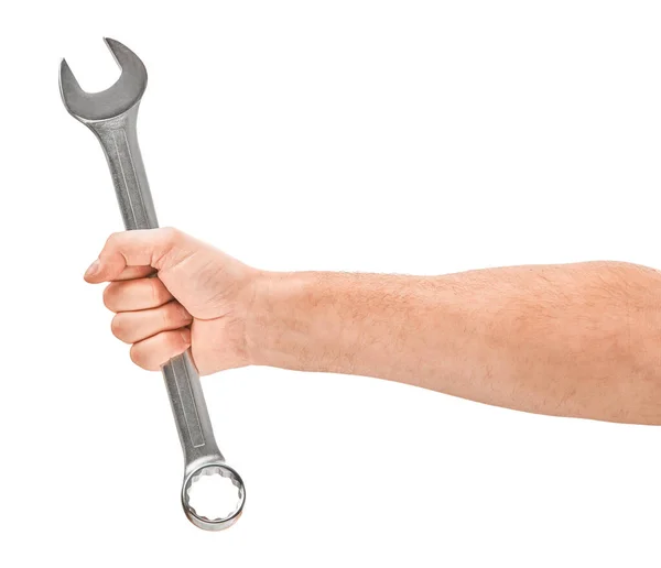 Mechaniker Halten Schlüsselwerkzeug Der Hand — Stockfoto