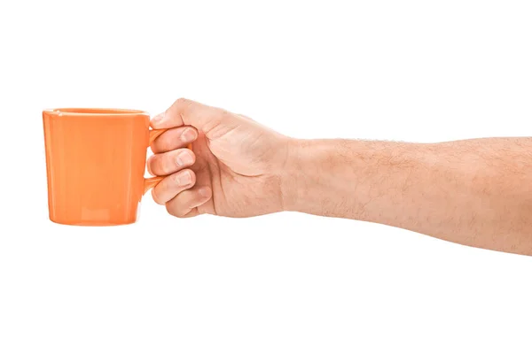 Man Som Håller Kopp Kaffe Isolerad — Stockfoto