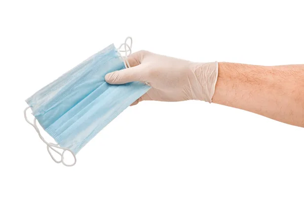 Doctors Male Hands Medical Gloves Holding Medical Mask Ready Put — Stock Photo, Image