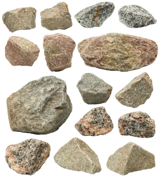 Granite Stones Rocks Set Isolated White — Stock Photo, Image