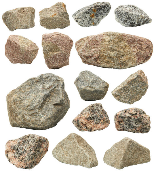 Granite stones, rocks set isolated on white
