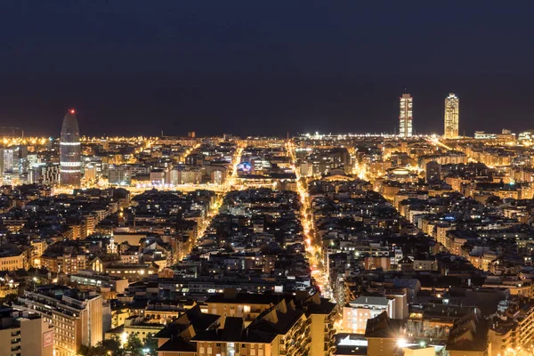 Blick Auf Barcelona Spanien Bei Nacht Die Straßen Sind Beleuchtet — Stockfoto