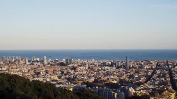 Panoramic View Barcelona Spain Top Antiaircraft Refugee Seen Mediterranean Sea — Stock Video