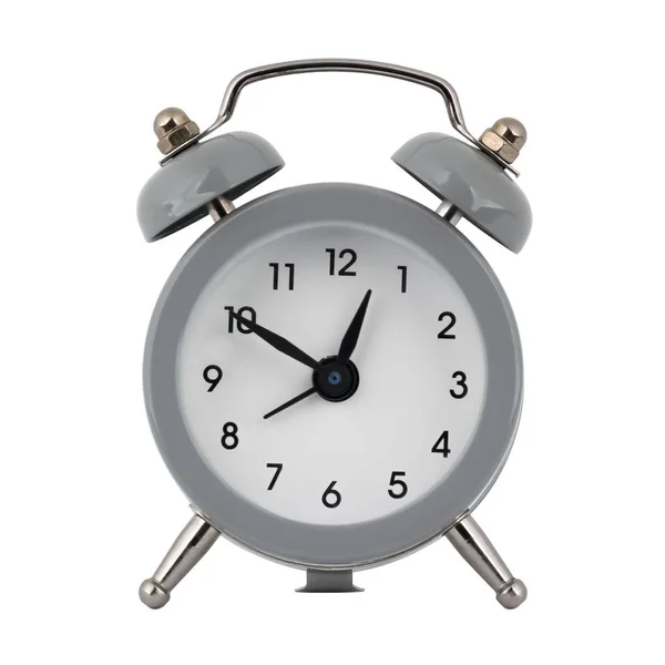 白色背景上带有闹钟的灰色时钟 箭头显示时间十二小时五十分钟或二十四小时五十分钟 — 图库照片