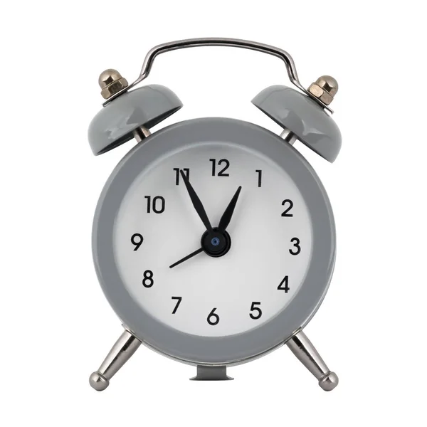 Gray Clock Alarm Clock White Background Arrows Showing Time Twelve — Stock Photo, Image