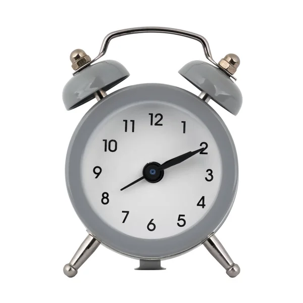 Gray Clock Alarm Clock White Background Arrows Showing Time Two — Stock Photo, Image