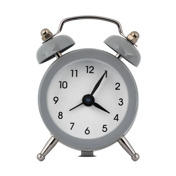 Gray Clock Alarm Clock White Background Shows Arrows Four Hours — Stock Photo, Image