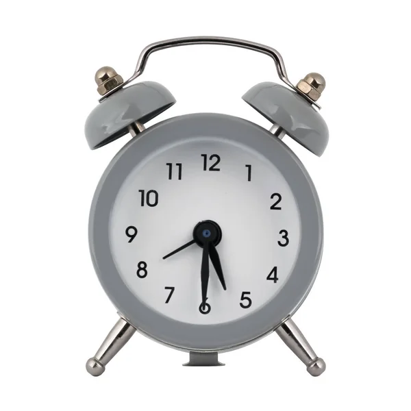 Relógio Cinza Com Despertador Fundo Branco Mostra Com Setas Tempo — Fotografia de Stock
