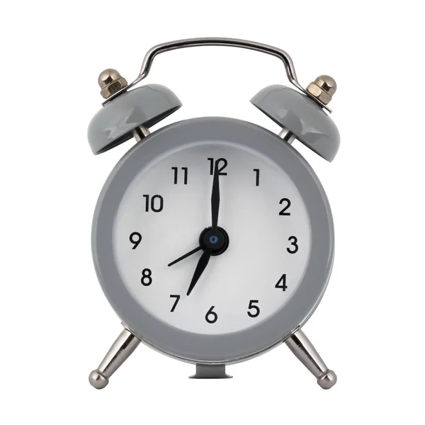 Gray Clock Alarm Clock White Background Arrows Showing Time Seven — Stock Photo, Image