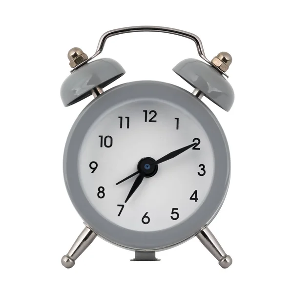 Eine Graue Uhr Mit Wecker Auf Weißem Hintergrund Mit Pfeilen — Stockfoto