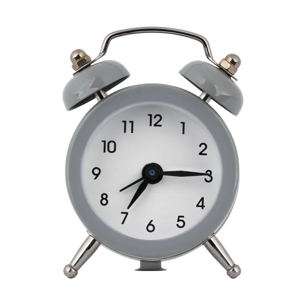 Gray Clock Alarm Clock White Background Arrows Showing Time Seven — Stock Photo, Image