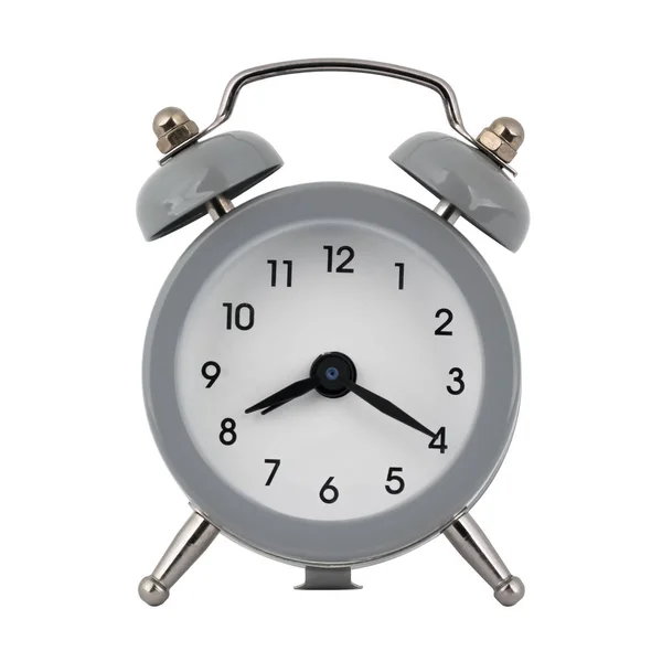Gray Clock Alarm Clock White Background Arrows Showing Time Eight — Stock Photo, Image
