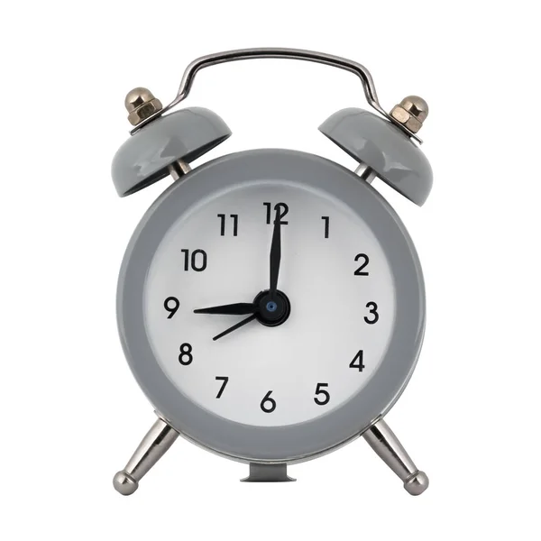 Gray Clock Alarm Clock White Background Arrows Showing Time Nine — Stock Photo, Image