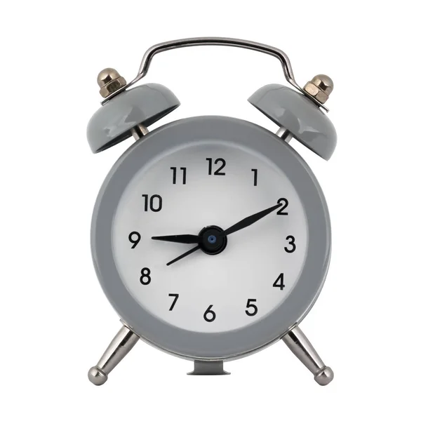 Gray Clock Alarm Clock White Background Arrows Showing Time Nine — Stock Photo, Image