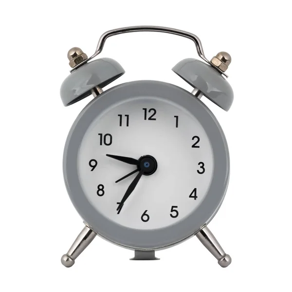 Gray Clock Alarm Clock White Background Arrows Showing Time Nine — Stock Photo, Image