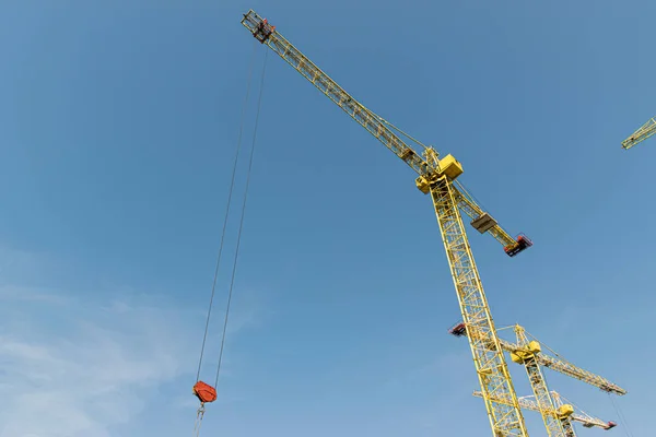 Several Yellow High Rise Construction Cranes Build Multi Storey Multi — Stock Photo, Image