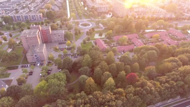 Vista Aerea Della Città Zwijndrecht Stagione Autunnale Ora Del Tramonto — Video Stock