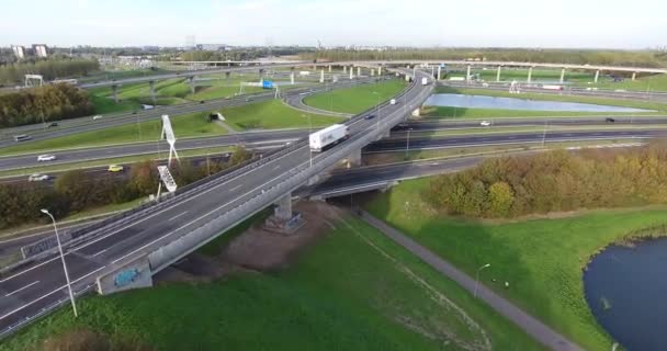 Luchtfoto Van Snelwegen Rotterdam Omgeving Nederland — Stockvideo