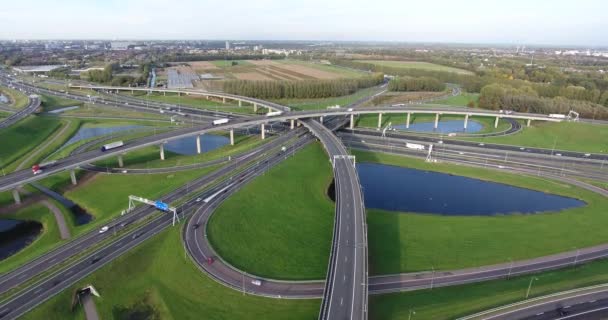 Widok Lotu Ptaka Autostradach Rejon Rotterdam Holandia — Wideo stockowe