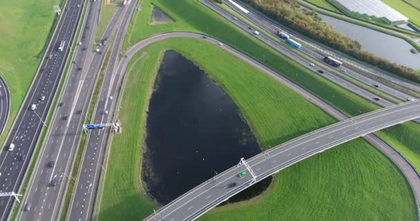 Flygbild Över Motorvägar Rotterdam Området Nederländerna — Stockvideo