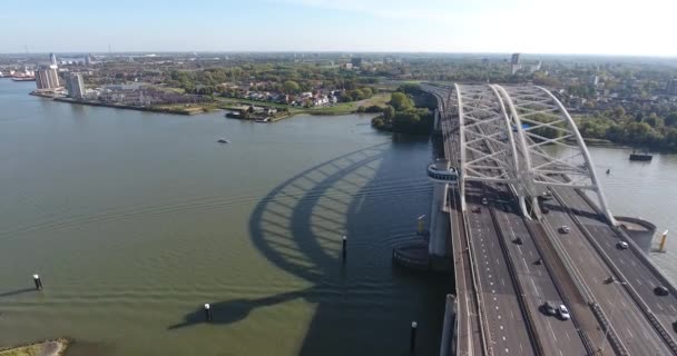 Luchtfoto Van Niuewe Mass River Highway A16 Bridge Rotterdam Netherlands — Stockvideo