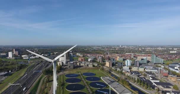 Vindkraftverk Skjuten Drönare Rotterdam Nederländerna — Stockvideo