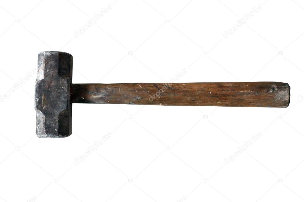 Old used hammer tool isolated on white background