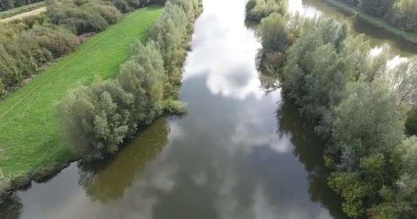 Widok Lotu Ptaka Przyrodę Jesienny Krajobraz Park Drzewa Jezioro — Wideo stockowe