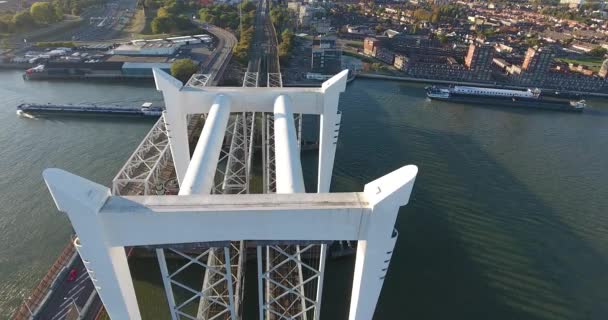 Вид Воздуха Мост Дордрехт Через Большую Транзитную Реку Низовья Закат — стоковое видео