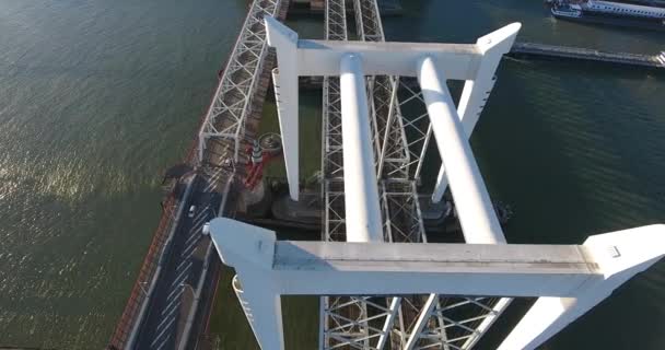 Aerial View Dordrecht Trainway Bridge Big Transit River Netherlands Sunset — Stock Video