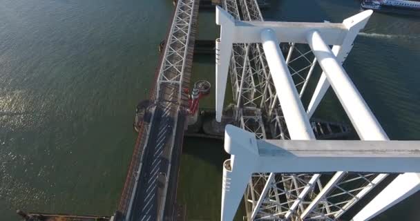 Luchtfoto Van Dordrecht Trainway Brug Big Transit River Nederland Zonsondergang — Stockvideo