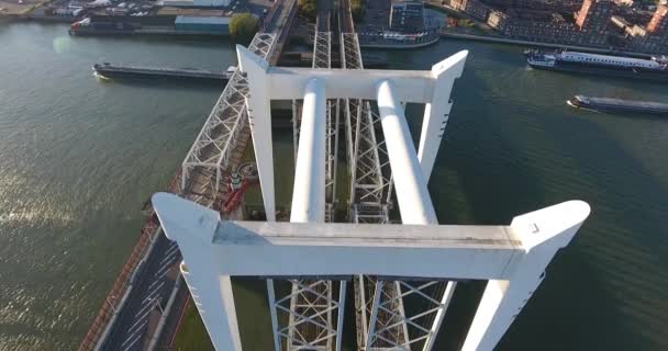 Letecký Pohled Vlakovací Most Dordrecht Nad Velkou Tranzitní Řekou Holandskem — Stock video