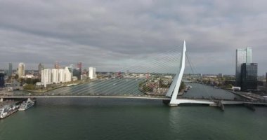 Erasmus köprüsünün havadan görünümü, Rotterdam city, Hollanda