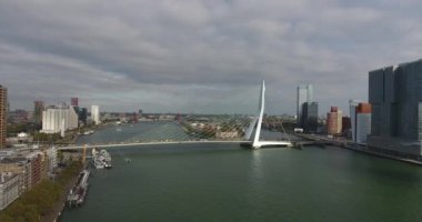 Erasmus köprüsünün havadan görünümü, Rotterdam city, Hollanda