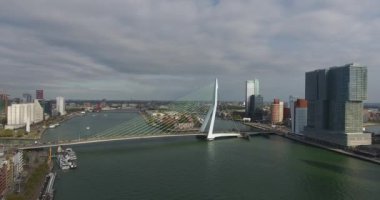 Erasmus köprüsünün havadan görünümü, Rotterdam city, Hollanda