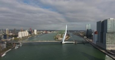 Erasmus köprüsünün havadan görünümü, Rotterdam city, Hollanda