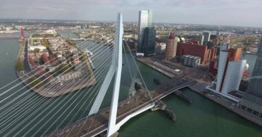 Erasmus köprüsünün havadan görünümü, Rotterdam city, Hollanda