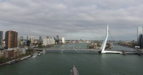 オランダ ロッテルダム市エラスムス橋の航空写真 — ストック動画