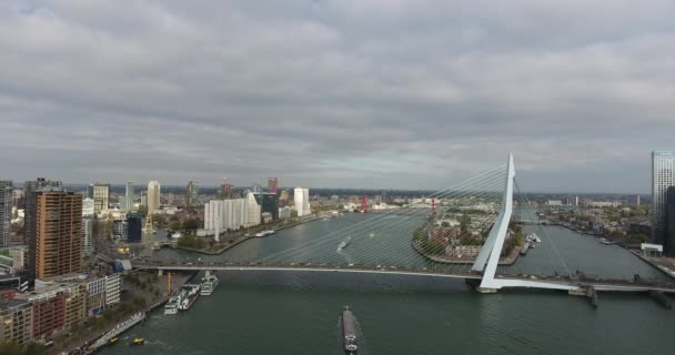 オランダ ロッテルダム市エラスムス橋の航空写真 — ストック動画