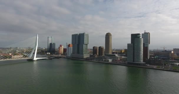 Luchtfoto Van Erasmus Brug Rotterdam City Netherlands — Stockvideo