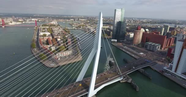 オランダ ロッテルダム市エラスムス橋の航空写真 — ストック動画