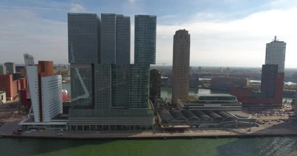 Vedere Aeriană Clădirilor Mari Ale Orașului Rotterdam Zona Pod Erasmus — Videoclip de stoc