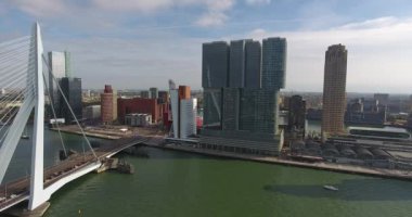 Erasmus köprüsünün havadan görünümü, Rotterdam city, Hollanda