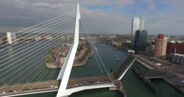 Erasmus köprüsünün havadan görünümü, Rotterdam city, Hollanda