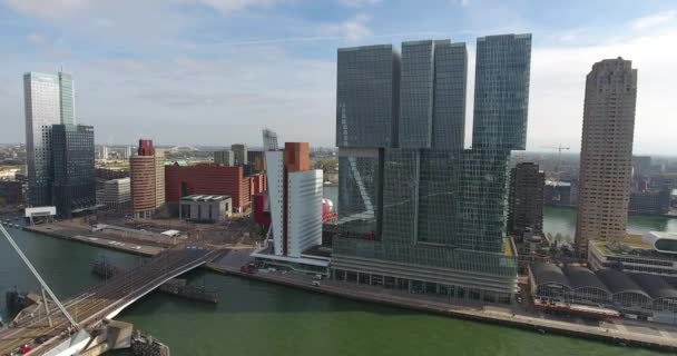 Erasmus Köprüsünün Havadan Görünümü Rotterdam City Hollanda — Stok video